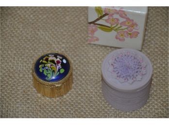 (#251) Handcast Mini 1' Resin Trinket Box And Mini Estee Lauder Perfume Box 1'