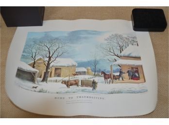 (#268) Vintage Unframed Currier & Ives 'Home To Thanksgiving Print 14x11