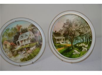 (#195) Currier & Ives Metal Serving Trays Spring And Summer 10'