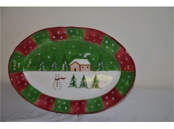 (#23) The Cellar House Log Cabin Christmas Serving Platter 18x11.5