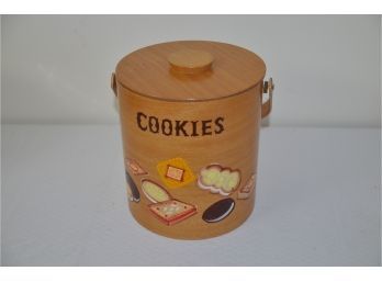 (#152) Vintage Wooden Hand-painted Cookie Handle Jar