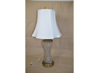 (#278) Crystal Cut Glass / Gold Metal Table Lamp Base With Silk-o-lite Shade 35'H