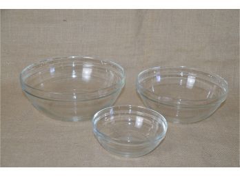 (#230) Duralex France Glass Mixing Bowl Set Of 3 (9', 8' And 5' Diameter)