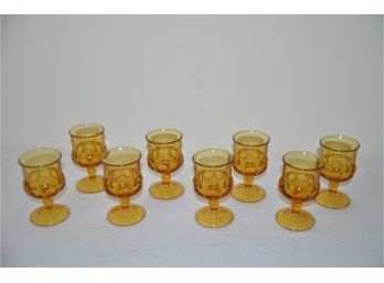 (#190)  Vintage MCM Indiana Glass Kings Crown Thumbprint Amber Goblet Wine Glasses (8)