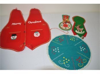 (#101) Assorted Handmade Christmas Decor (door Knob Hangers, Vest, Multi Sectional Holder