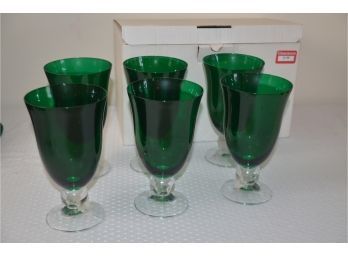 (#39) Green Drinking Glasses Set Set Of 6 In Box