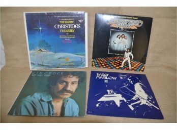 (#284) Record Albums Set Of 4 (christmas Treasury Boxed Set, Saturday Night Fever, Barry Manilow, Jim Croce)