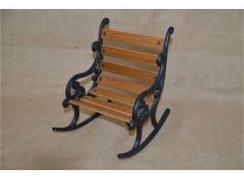 (#261) Doll Size Cast Iron Wooden Seat Rocking Chair