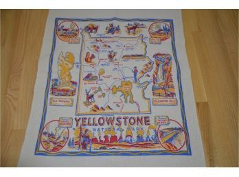 (#137) Vintage Linen Tea Towel Of Yellowstone National Park 31x38