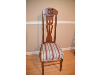 (#10) Antique High-back Wood Accent Side Chair Upholstered Seat