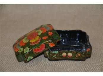 (#246) Hand-painted Made In India Trinket Covered Wood Box
