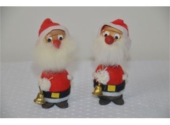 (#62) Kurt S. Adler Japan Pair Of Bobble Head Mini 4' Santa's Holding Bell