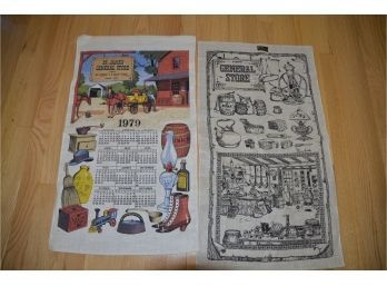 (#134) Vintage Linen Tea Towels St. James General Store And 1979 Calendar 17x30