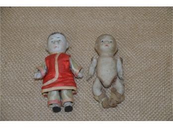 (#253) Antique Bisque Mini Asian Baby Dolls Joints Move 3'H
