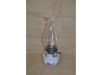 (#272) Vintage Ceramic Rose Motif Hurricane Lamp / Oil Lamp With Wick 5'H