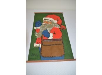 (#102) Adorable Linen Santa Wall Hanging Christmas Card Holder