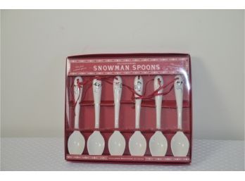 (#70) NEW William Sonoma Ceramic Snowman Spoon Christmas Tree Ornaments Or Stirring Hot Chocolate Set Of 6