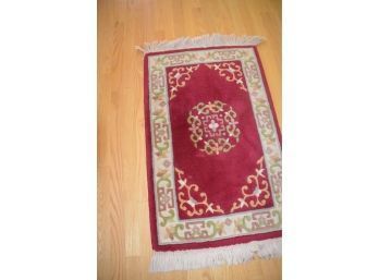 (#5) Wool Loomed Cranberry Asian Accent Area Rug 43x24