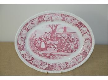 (#210) Historical America 'The First Thanksgiving' 1621 Homer Laughlin China Co. Oval Serving Platter 13'