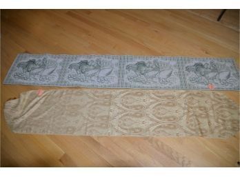 (#119) Rooster Design Woven Table Runner 70'L And Silk With Tassels