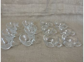 (#241) Set Of Punch Bowl Glasses 2 Design Sets (6 Glass Beaded Handle And 6 Fruit Pattern) Total 12
