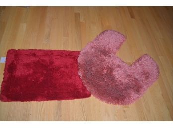 (#105) Pottery Barn Red Rectangle Bath Mat, Regal Mauve Toilet Bowl Fitted Rug