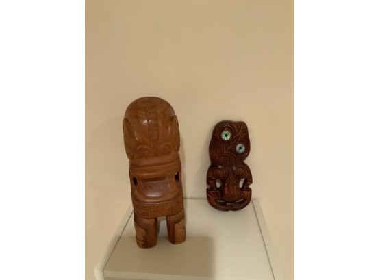 (2) Hand Carved Tiki From Tahiti: Dimensions:.