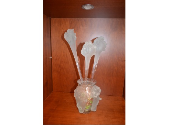 Crystal Frosted Heads With 3 Frosted Glass Head Sticks By Massachusetts Artist