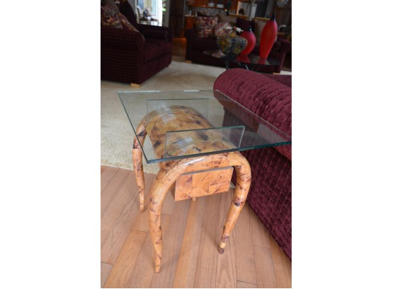 Tortoise Shell Side Accent Table With Glass Top