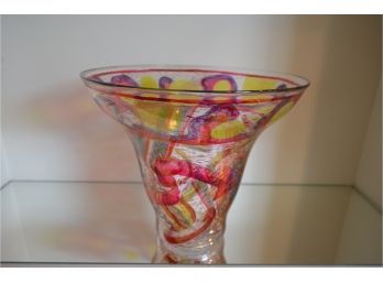 Coridetti 1992 Clear Glass With Colorful Hand-printed Vase