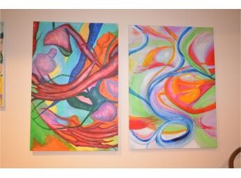 2 Colorful Abstract Orig. Art By Homeowner  Not Framed