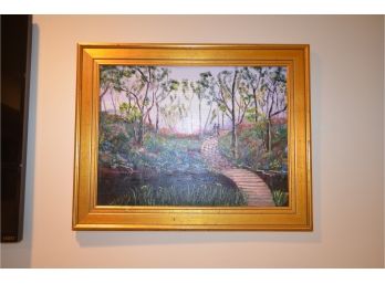 Original In The Wood Path Acrylic Art Work By Homeowner  With Frame