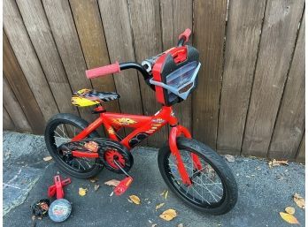 Lighting McQueen With Front Car Storage Case Boys 16' Bicycle With Training Wheels - Like New (cars Not Incl.)