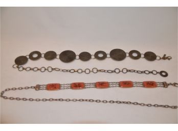 (#158) Lot Of 2 Chico Adjustable Chain Belts Gold / Orange / Bronze 42' Length
