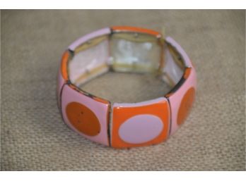 (#200) Pink / Orange Enamel Elastic Bracelet - Slight Chipped