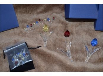 (#112) Swarovski Crystal 3.5' Red, Yellow, Blue TULIPS (red Broke) Miniature TULIPS 9 Small 3
