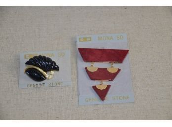 (#25) Lot Of 2 Pins 1- Mona Glass Stone 2- Gold Tone Marquise