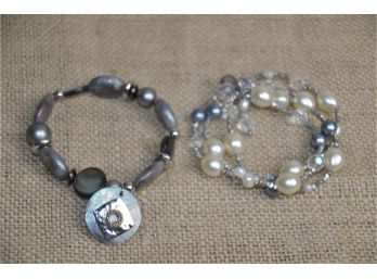 (#189) Chico Elastic Bracelets 1- Lavender / Gray Beads 2- Gray / White Beads
