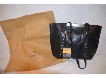 (#146) NEW Patricia Nash Black Italian Distressed Vintage Leather Tote Handbag With Duster Bag