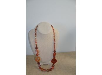 (#42) Amber Glass Beads Necklace 14'