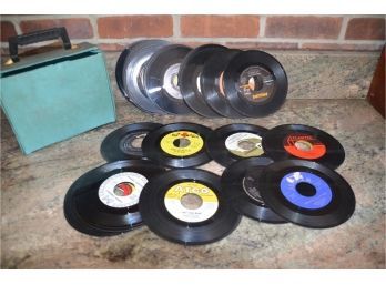 (#93) Large Lot Of 45 RPM Vinyl Records With Box