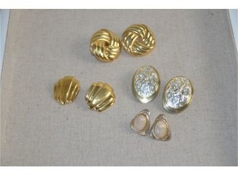 (#61) Lot Of 4 Pierced Earrings 1- Monet Gold Tone 2- PFP Gold Tone 3- Silver Tone With Stone 4- Silver Tone