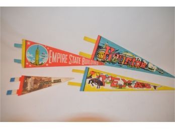 (#119) Small Felt Pennant Flag Banners Lot Of 4: Kennedy Space, Texas, Empire State Building, Houston Texas
