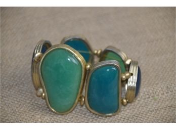 (#192) Chico Elastic Bracelet Gold Tone Green / Greenish Blue Large Stones
