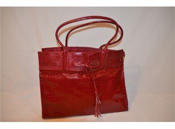 (#145) Red Faux Leather Tote Shoulder Handbag