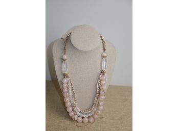 (#184) Chico Necklace Pale Pink / White Beads Bronze Gold Chain 13' Adjustable