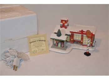 (#107) Hawthorne Village 'fIREFIGHTER FUELS' No. A2564 Lighted Firefighters Christmas Village With Certi.