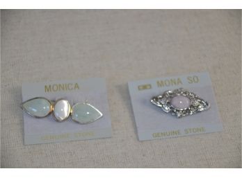 (#26) Lot Of 2 Pins Silver Tone Both Glass Center Stone