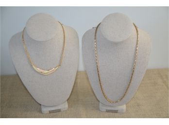 (#50) Lot Of 2 Monet Necklaces Gold Tone 1- Links Hangs 12' And 2- Cream / Coral Bar Hangs 8'