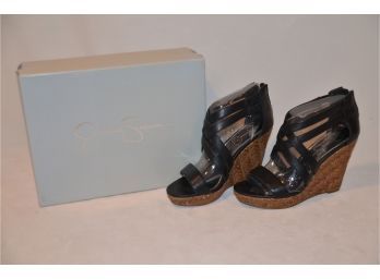 (#152) Jessica Simson Black Wedge Heal Size 8 In Box - Gently Used